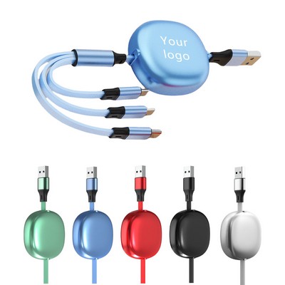 6A 100W Retractable 3-in-1 Fast Charging USB Cable