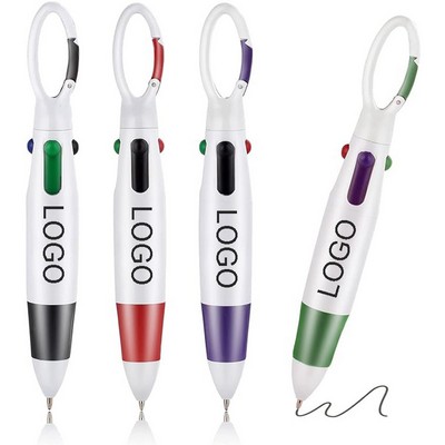 4in1 Multicolor Retractable Multi Ink Ballpoint Pen w/ Carabiner Clip