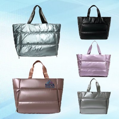 Women's Large Quilted Puffer Tote Bag for Fashionable Spacious and Warm Everyday Use