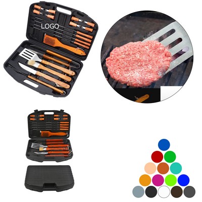 18 Pieces Wood BBQ Utensils with Carrying Case