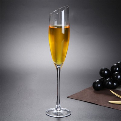 6 1/2 OZ Hand Blown Crystal Glass Slanted Rim Champagne Flute