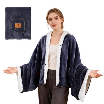 Plush Dual-Layer Snap Sherpa Shawl Wrap