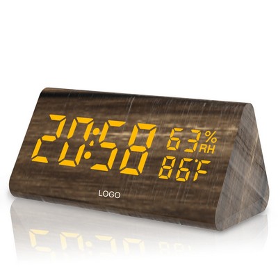Triangular Wooden Alarm Clock Creative Smart Digital Wood Grain Clock Multifunctional LED