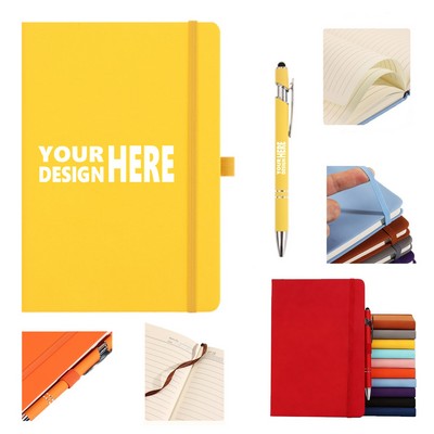A6 Banded Notebook And Metal Touch Ballpoint Pen