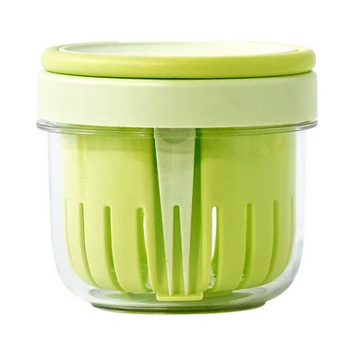 Portable Double-Layer Leakproof Fruit Cup with Fork - Drainable Picnic Salad Container