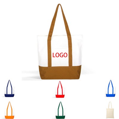 Professional 12oz Colorblock Cotton Canvas Shopping Bag With Front Pocket