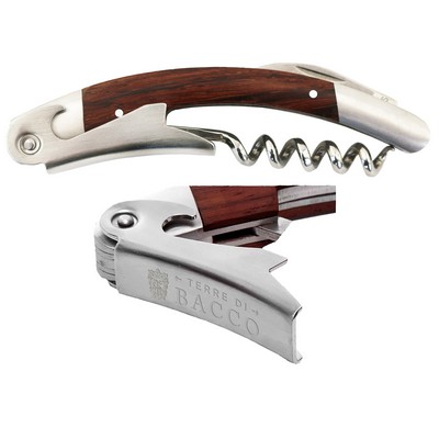 Curved Stainless Steel Corkscrew w/Burgundy Wood Inset