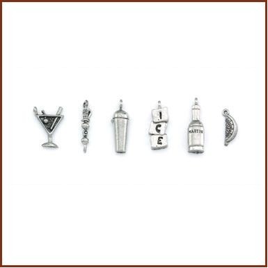 Set of 6 Martini Stock Wine Charms On Card