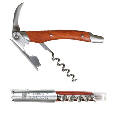 Straight Stainless Steel Corkscrew w/Rosewood Wood Inset