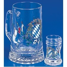 Glass Stein Mug w/Bavarian Flag Set