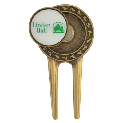 Brass Divot Tool W/Die Struck Magnetic Ball Marker - Plain Back