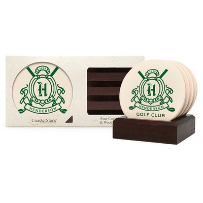Dark Wood Stand Gift Set w/ 4 Round Coasters