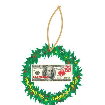 LV Dice $100 Bill Wreath Ornament w/ Clear Mirrored Back (2 Square Inch)