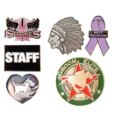 1 1/2" Brass Photo Etched Lapel Pins w/Soft Enamel
