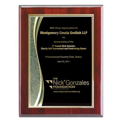 Plaque - 7"x9" Mahogany Piano Wood Finish Plaque with Black Wave Marble Plate (5"x7")