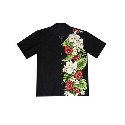 Hawaiian Vertical Print Shirt (S - 3XL) - 100% Cotton Poplin Tropical Flowers w/ Coconut Buttons