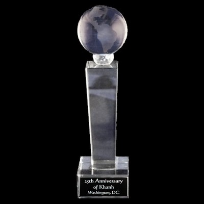 Crystal Engraved Award - 8" medium - Tower with Globe