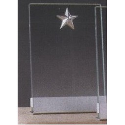 Clear Glass Plaque Award w/Silver Star, Silver Plastic Mounts & Aluminum Alloy Base (6"x8.5")