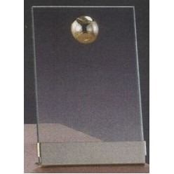 Clear Glass Plaque Award w/Gold Tennis Accent, Gold Plastic Mounts & Base (5"x7.5")