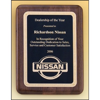Walnut Stained Piano Finish Plaque with Brass Plate (8" x 10.5")