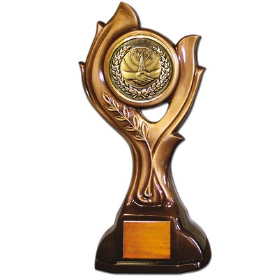 Stock 15" Victory Trophy- 2" Handshake Coin With Engraving Plate