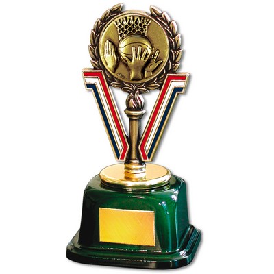 Stock 7" Trophy with 2" Basketball General Medal and Engraving Plate