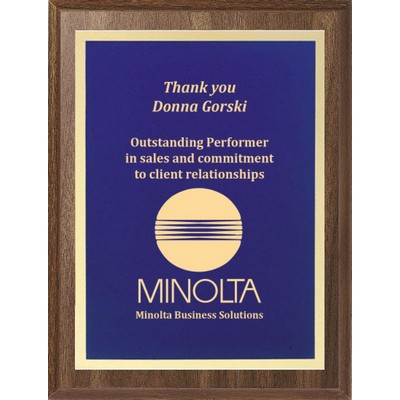 Economy Walnut Finish Plaque Series with Blue Plate, 9"x12"