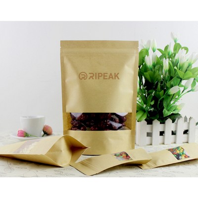 7.1 x 11.9" Kraft Bags with Window Stand Up Ziplock Seal Paper Bag Resealable Food Storage Pouch