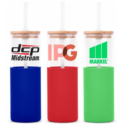 18oz. Glass Tumbler w/Bamboo Lid, Straw & Silicone Sleeve
