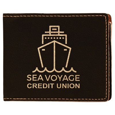 4 1/2" x 3 1/2" Black/Gold Leatherette Bifold Wallet