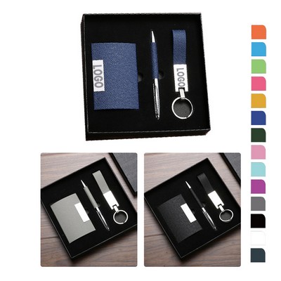 3Pcs Gift Set: Business Card Case, Keyring and Twist Ballpoint Pen