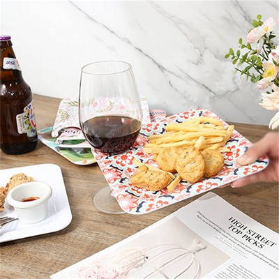 Melamine Square Cocktail Plate With Aperitif or Appetizer Board And Wine Glass Holder For Party