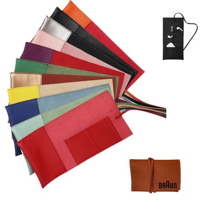 Roll-up Leather Tell Organizer Carrying Pouch