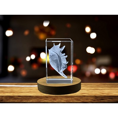 Conch Seashell Engraved Crystal Sculpture w/LED Base - Nautical Decor