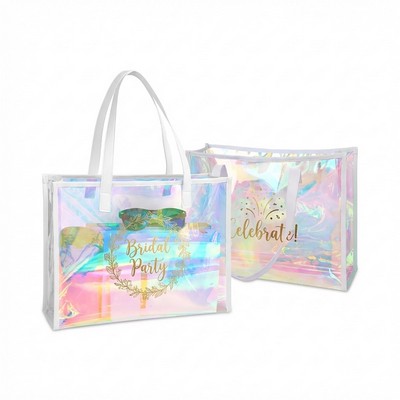 TPU Holographic Tote Bag With Leather Handle