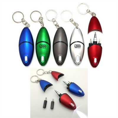 Multifunctional Keychain with LED Light, Pen, and Screwdriver Tool