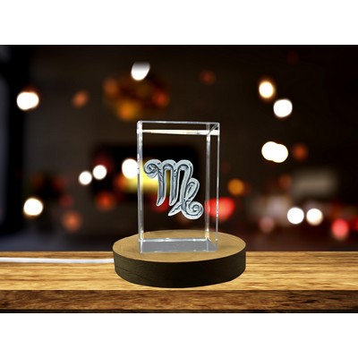 Virgo Zodiac Symbol 3D Engraved Crystal Trophy Award w/LED Base Light