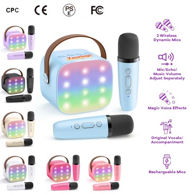 Mini Karaoke Machine with 2 Wireless Microphones