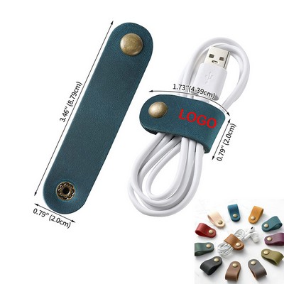 Portable Leather Cable Cord Organizer Strap w/Snap Button 3''x1''