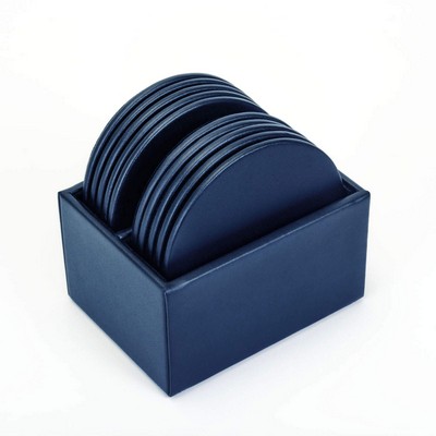 Gray Leatherette 10 Round Coaster Set w/ Holder