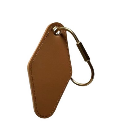 Rhombic Shape Pu Leather Keychain With Oval Copper Ring