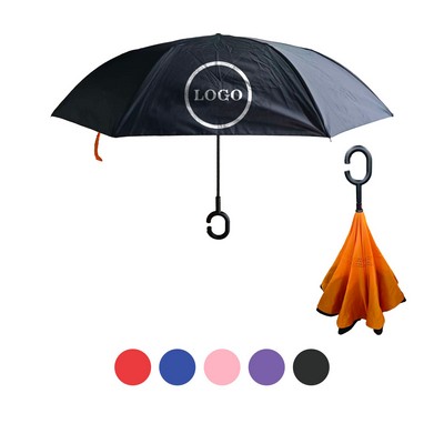 Reverse-Folding Double Canopy Windproof Manual-Open Dry-Touch Inverted Umbrella With C-Handle Tech