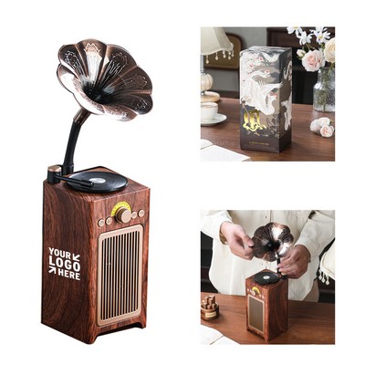 Retro Wood Grain Speaker with Turntable