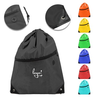 Front Zipper Drawstring Backpack Bag
