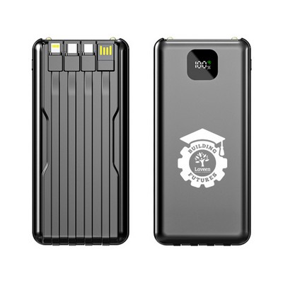 10,000 mAh Power Bank with Built-in Charging Cables