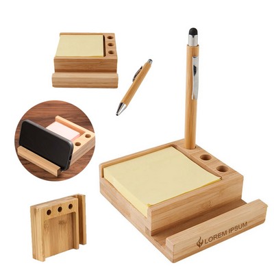 Bamboo Desk Organizer with Stylus Pen and Phone Holder