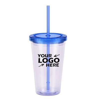 16oz Double-layer Plastic Water Cup Fashion Straw Bottle
