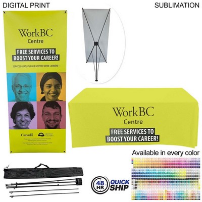 48Hr Quick Ship - Trade Show Package, Tripod Banner with Graphics + Sublimated Tablecover