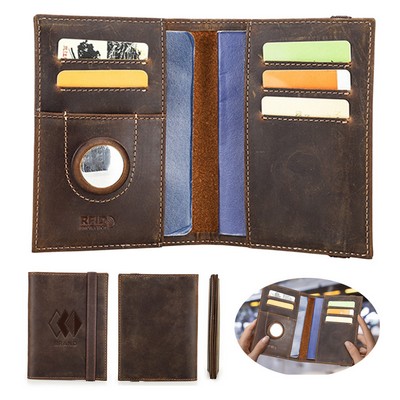 Crazy Horse Leather RFID Passport Wallet With Tracker Compartment