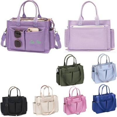 Multi-Pocket Canvas Utility Carryall Tote Bag